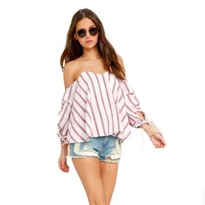 NWT Lulus Someone Special Red and White Striped Off The Shoulder Top Large